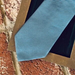 Tommy Hilfiger ~ Navy and Light Blue Striped Tie 100% Silk